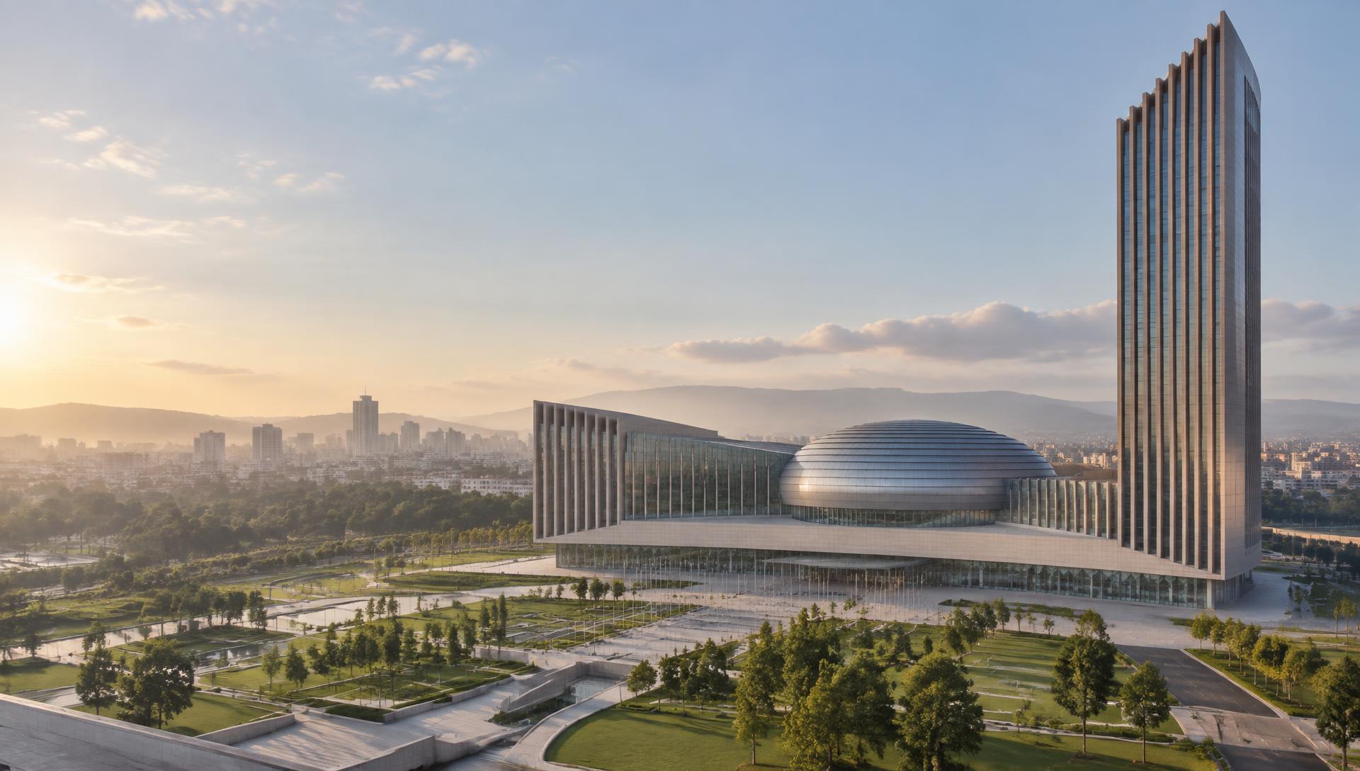Architectural illustration of the African Union headquarters in Addis Ababa